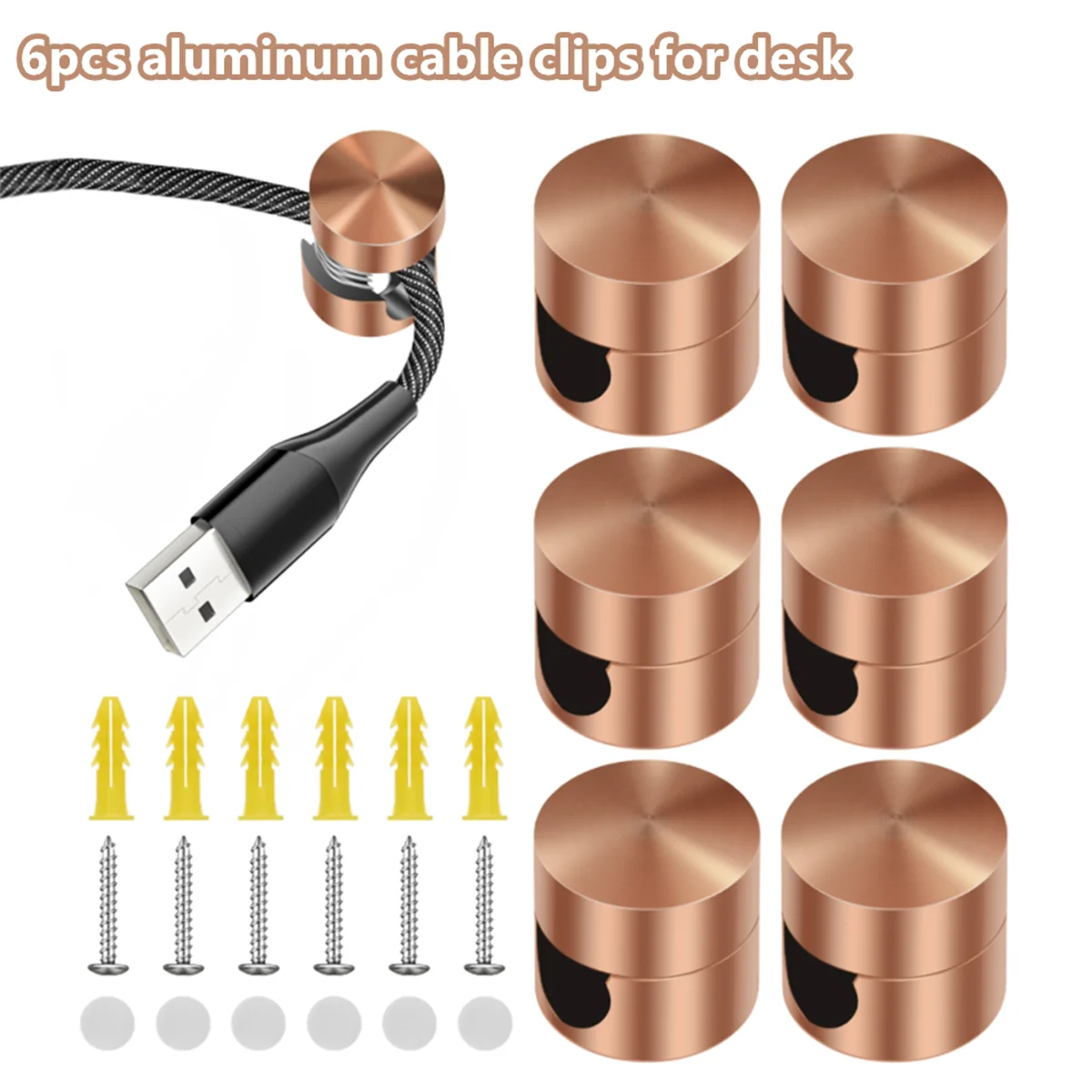 Desk Cable Clip - 6 Pcs Aluminum Cable Clips Desk