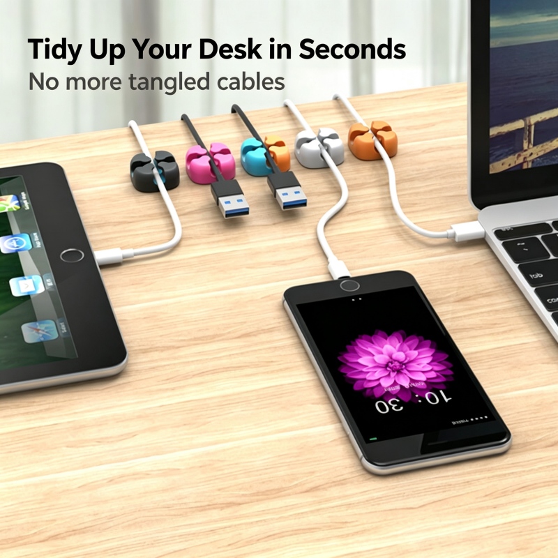 Desk Cable Clip - Single Hole Silicone Cable Clip Cord